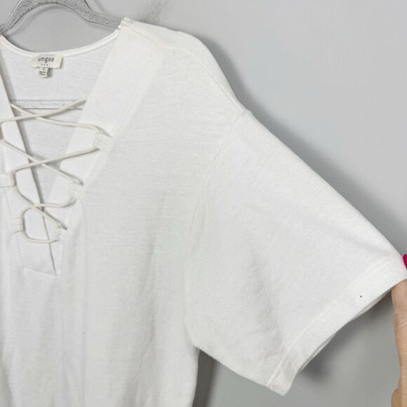 UMGEE | White Short Sleeve Elastic Cross Straps Dress Cover Up Women’s Size S - Picture 2 of 9